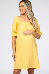 Yellow Knot Back Short Sleeve Maternity Dress