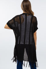 Black Open Crochet Knit Tassel Maternity Cardigan