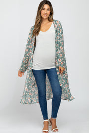 Mint Green Floral Long Maternity Cover Up