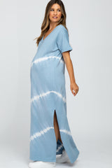 Light Blue Tie Dye Maternity Midi Dress