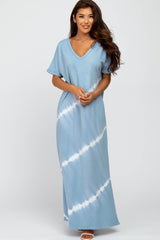 Light Blue Tie Dye Maternity Midi Dress