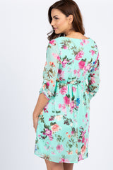 PinkBlush Tall Mint Floral Chiffon Maternity Dress