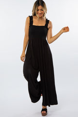 Black Smocked Ruffle Strap Jumpsuit