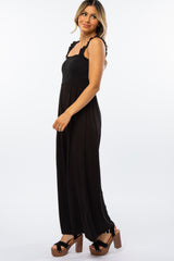 Black Smocked Ruffle Strap Jumpsuit