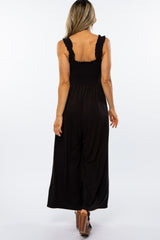 Black Smocked Ruffle Strap Jumpsuit