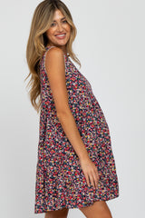 Navy Floral Crochet Trim Tiered Maternity Dress