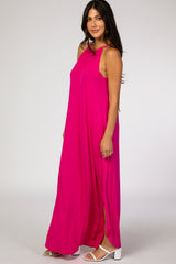 Fuchsia High Neck Side Slit Maxi Dress