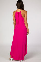 Fuchsia High Neck Side Slit Maxi Dress