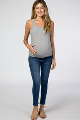 Grey Ribbed Racerback Maternity Tank Top