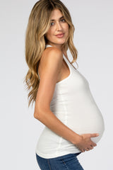 White Ribbed Racerback Maternity Tank Top