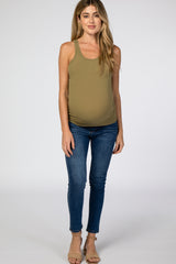 Olive Ribbed Racerback Maternity Tank Top