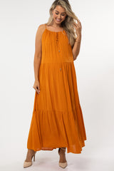 Rust Sleeveless Tiered Maternity Maxi Dress