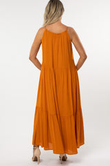 Rust Sleeveless Tiered Maternity Maxi Dress