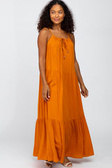 Rust Sleeveless Tiered Maternity Maxi Dress