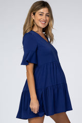 Royal Blue Ruffle Sleeve Maternity Dress