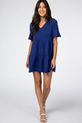 Royal Blue Ruffle Sleeve Maternity Dress