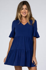 Royal Blue Ruffle Sleeve Maternity Dress