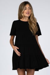 Black Tiered Ruffle Hem Maternity Dress