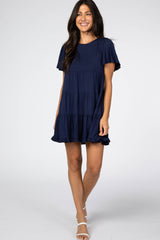 Navy Tiered Ruffle Hem Dress