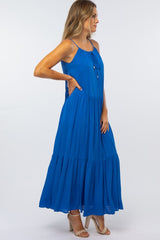 Blue Sleeveless Tiered Maxi Dress