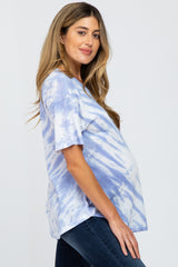 Blue Tie Dye Short Sleeve Maternity Top