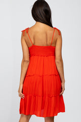 Red Tiered Shoulder Tie Dress