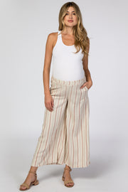 Rust Striped Cropped Maternity Pants