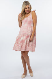 Pink Gingham Tiered Maternity Dress