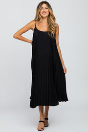 Black Pleated Maternity Midi Dress