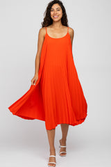 Coral Pleated Maternity Midi Dress