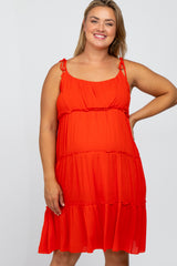 Red Tiered Shoulder Tie Maternity Plus Dress