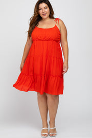 Red Tiered Shoulder Tie Plus Dress