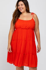 Red Tiered Shoulder Tie Plus Dress