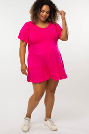 Fuchsia Tiered Maternity Plus Dress