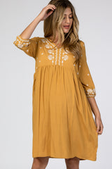 Yellow Embroidered Front Babydoll Maternity Dress