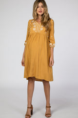 Yellow Embroidered Front Babydoll Maternity Dress