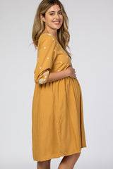 Yellow Embroidered Front Babydoll Maternity Dress