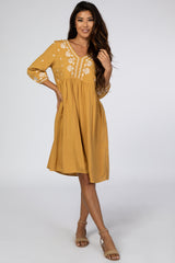 Yellow Embroidered Front Babydoll Maternity Dress