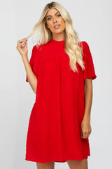 Red Swiss Dot Mock Neck Dress