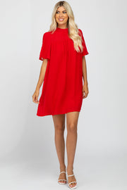 Red Swiss Dot Mock Neck Dress