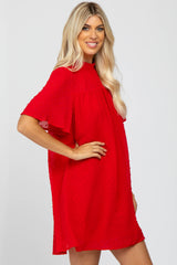 Red Swiss Dot Mock Neck Dress