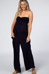 Navy Blue Sleeveless Wide Leg Maternity Jumpsuit