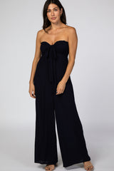 Navy Blue Sleeveless Wide Leg Maternity Jumpsuit