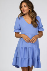 Blue Swiss Dot Tiered Maternity Dress