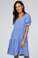 Blue Swiss Dot Tiered Dress