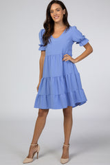 Blue Swiss Dot Tiered Maternity Dress