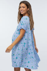 Blue Tiered Floral Maternity Dress