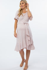 Light Pink Polka Dot Ruffle Maternity Dress