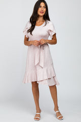 Light Pink Polka Dot Ruffle Maternity Dress