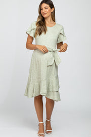 Light Olive Polka Dot Ruffle Maternity Dress